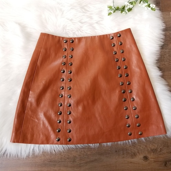 Line & Dot Dresses & Skirts - Line & Dot Studded Vegan Leather Brown Mini Skirt